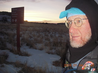 13 8v4. Canyonlands National Park - Lathrop trail hike - Adam at trailhead with flash
