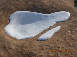 Dead Horse Point State Park hike - snow where puddle used to be