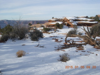 Dead Horse Point State Park hike - snowy, icy puddle