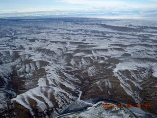 aerial - snowy canyonlands - Sand Wash area