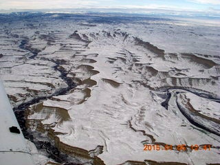 114 8v5. aerial - snowy canyonlands - Sand Wash airstirp