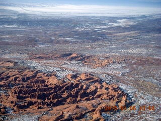 aerial - snowy canyonlands - Arches fins