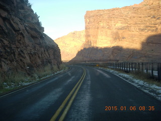 driving back to Moab - sunrise