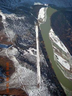 87 8v6. aerial - snowy canyonlands - Mineral Canyon airstrip