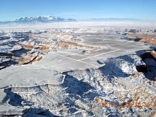 141 8v6. aerial - snowy canyonlands - Angel Point airstrip