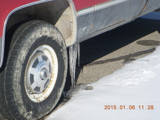 170 8v6. Hanksville Airport (HVE) run - icicles on old pickup truck