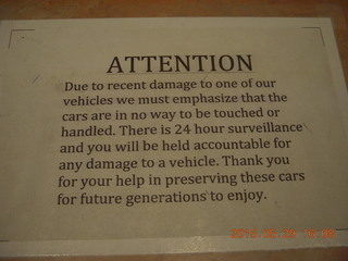 282 8zv. Gateway car museum - recent damage sign
