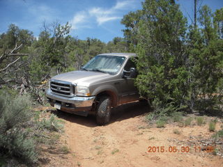 134 8zw. drive to Calamity Mine - very tough side road - truck driving a tight curve