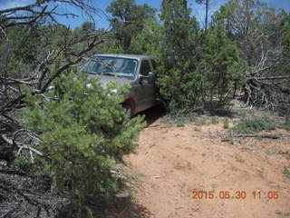 135 8zw. drive to Calamity Mine - very tough side road - truck driving a tight curve