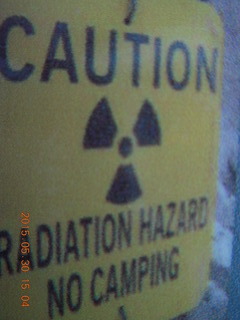 Calamity Mine camp site - radiation sign from sign
