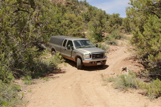 drive to Calamity Mine - difficult side road - truck turning around