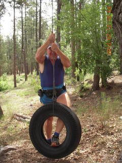 Debbie's and Ted's cabin - Adam on tire