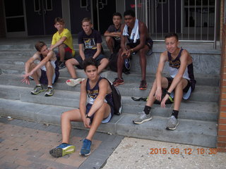 Curtis Arboretum - Cheltenham XC alumni race - team sitting on steps