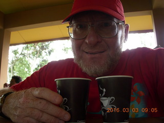 59 993. Indonesia tea plantation - Adam with cups of tea