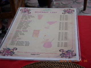 212 99d. Indonesia - Bali - lunch with hilltop view - beverage list (diet coke > coke?)