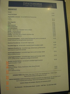 23 99l. London breakfast menu