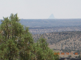 drive to ancient dwellings - Shiprock in the distance