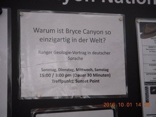 Bryce Canyon - sign in German (Deutsch)