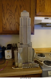 352 9rn. my cardboard Empire State  Building trashed by my cat Max