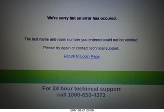 1 9sn. We're sorry, call techincal support, in my hotel
