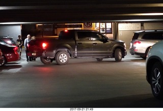 mesa arts center - guy struggling to get out of the parking lot