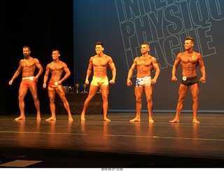 Mesa - International Physique League (IPL) show - prejudging . James Niezen (33) . Zyrian (Zee) Apurillo (41) . Alejandro Sigala (50) . Karlos Velazquez (55) . Zack Smith (56) .