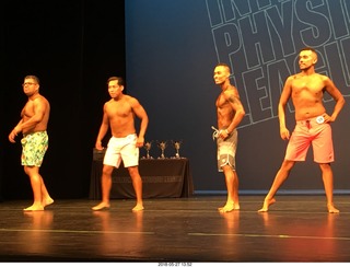 Mesa - International Physique League (IPL) show - prejudging . Rocky Carbajal (58) . Ernesto (Tito) Lopez (42) . Luis Briseno (74) .