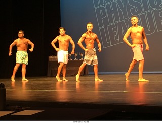 Mesa - International Physique League (IPL) show - prejudging . Rocky Carbajal (58) . Ernesto (Tito) Lopez (42) . Luis Briseno (74) .