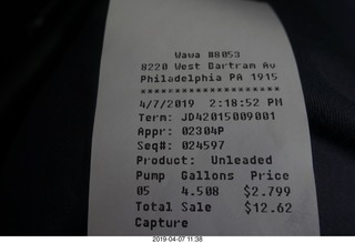 38 a0c. gasoline receipt with address