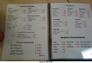 93 a0f. Chile - Santiago tour - restaurant menu