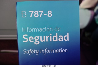 54 a0f. flight to Lima - B787 dreamliner - safety card