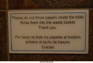 21 a0f. Peru - Aranwa Sacred Valley hotel - sign - Please do not throw papers inside the toilet