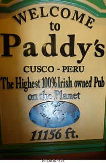 Peru - Cusco square - Paddy's highest 100% Irish owned pub on the planet 11156 feet