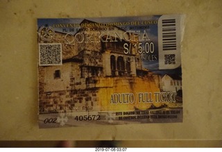 Peru - Cusco - church ticket