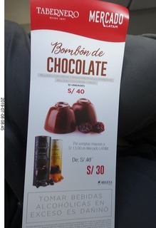 flight from Cusco to Lima - chocolate advertisement
