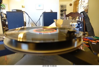 79 a0g. Trasncriptor Skeleton turntable and Vestigal tonearm playing a record