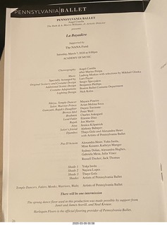 Philadelphia - Academy of Music - Pennsylvania Ballet - La Bayadere - program