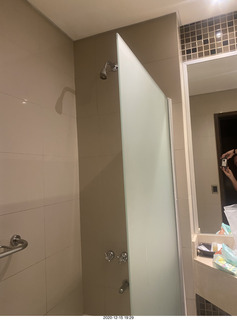 7 a0y. Argentina - Neuquen - hotel shower with controls hard to reach