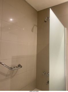 8 a0y. Argentina - Neuquen - hotel shower with controls hard to reach