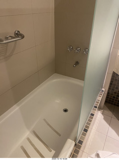 10 a0y. Argentina - Neuquen - hotel shower with controls hard to reach