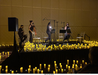 eight lit candles in menorah