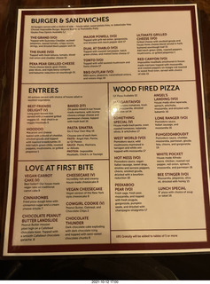 Peekaboo Canyon Wood Fired Kitchen restaurant (vegetarian without warning) menu front