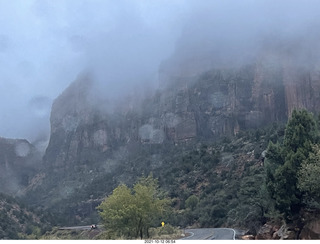 Zion National Park in the rain and fog