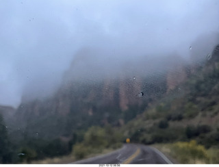 Zion National Park in the rain and fog