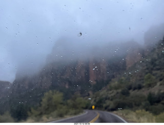 Zion National Park in the rain and fog