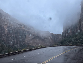 Zion National Park in the rain and fog