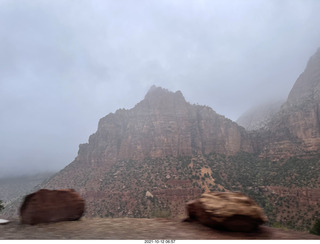 Zion National Park in the rain and fog