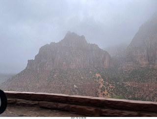 Zion National Park in the rain and fog