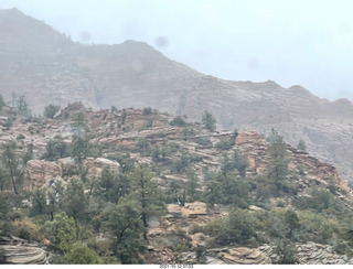 Zion National Park in the rain and fog