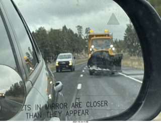 183 a18. drive on Route 89 to Flagstaff - snowplow in mirror